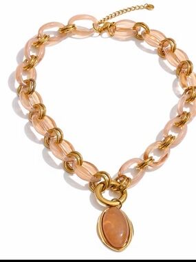 Blush Link Necklace with Peach Stone Pendant